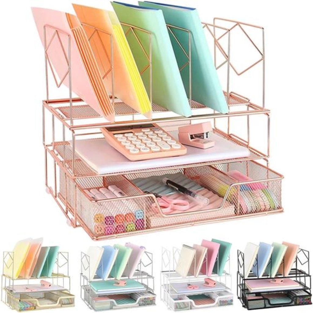 Rose Gold Desk Organizer, Desk Organizers And Desk Accessories With File Sorters